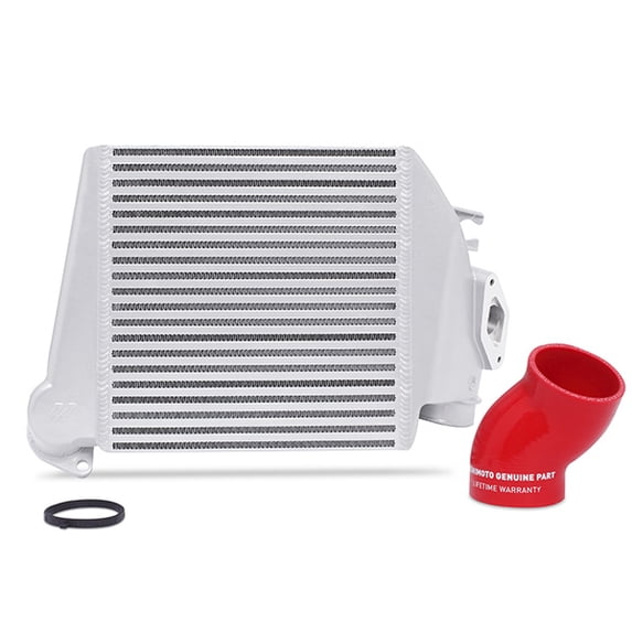Mishimoto MMTMIC-WRX-08SLRD Top-Mount Intercooler Kit Compatible With Subaru WRX 2008-2014 Silver Cooler, Red Hose