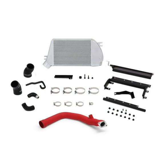 Mishimoto MMTMIC-WRX-15RSL Top-Mount Intercooler Kit Compatible With Subaru WRX 2015-2021 Silver Cooler Red Pipe