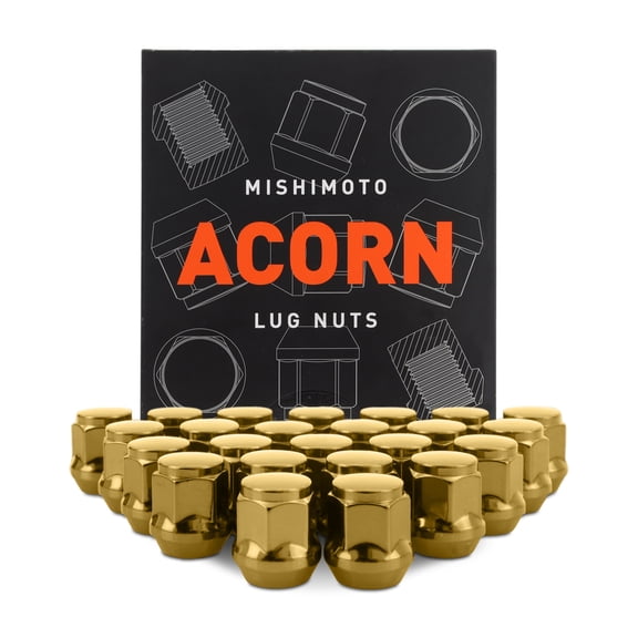 Mishimoto Steel Lug Nuts, M12x1.5, Acorn Seat, 24pc Set, Gold
