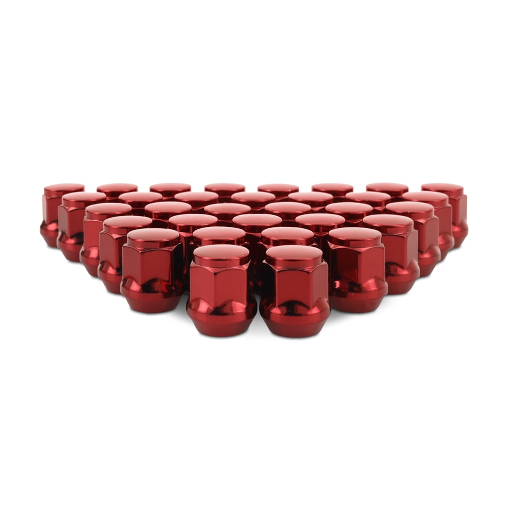 Mishimoto Steel Lug Nuts, M14x1.5, Acorn Seat, 32pc Set, Red