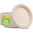 thumbnail image 1 of Mishitina 50 Pack Compostable Disposable Paper Plates 7 inch Super Strong 100% Bagasse Natural Biodegradable Eco-Friendly Sugarcane Plates(nature), 1 of 5