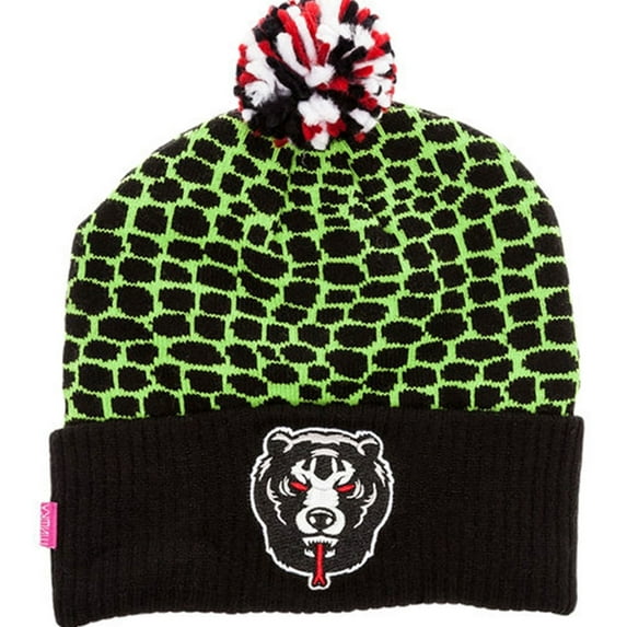 Mishka Mens The D.A. Snakebite Pom Beanie Hat, Green, One Size