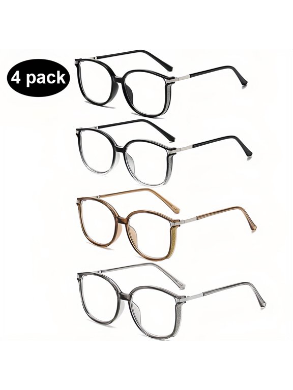 4-Pack Blue Light Blocking Reading Glasses for Women, Round Frame,Anti UV Ray Readers Eyeglasses with Clear Lens