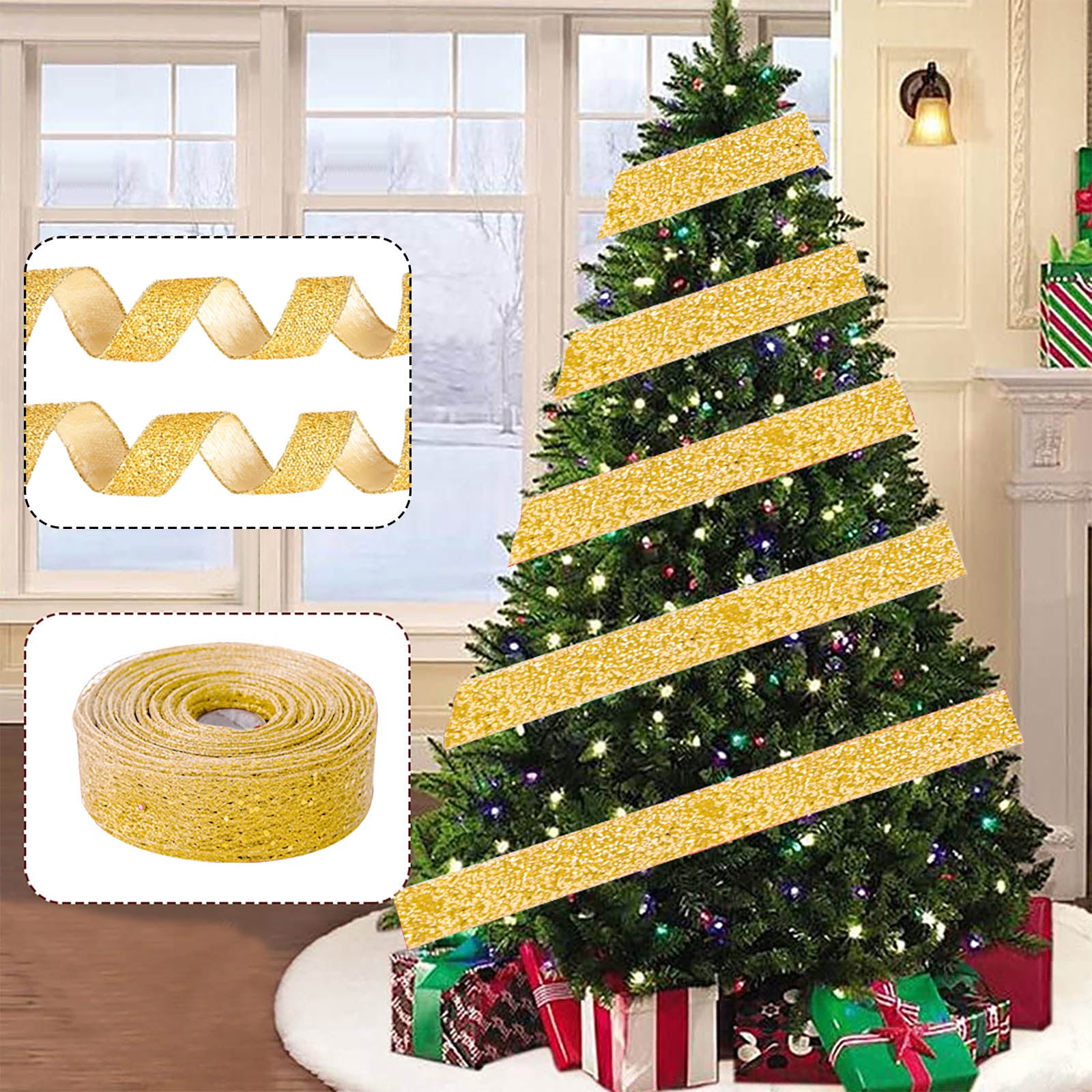 Mishuowoti 2m sequin christmas party decoration ribbon christmas tree