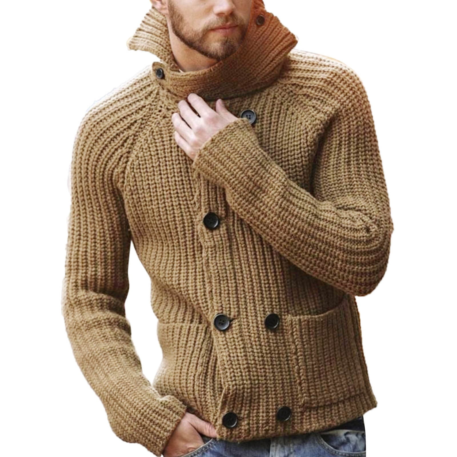 Men Winter Thick Chunky Knit Long Sleeve Sweater Vintage Elbow
