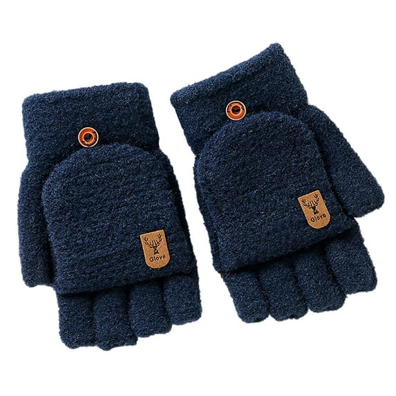 Mishuowoti winter warm gloves for men and women open and Full finger gloves Winter Knitted Fingerless Gloves Thermal Insulation Warm Convertible Mittens Flap Cover For Men Women Navy One Size