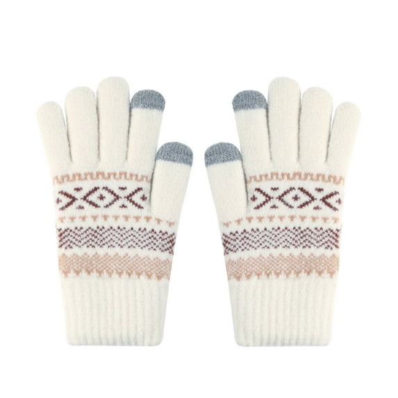Mishuowoti winter work gloves for men and women warm gloves open and Full finger gloves Screen Gloves Snow Flower Warm Knit Winter Gloves Christmas Gifts Stocking Stuffers For Women Beige One Size