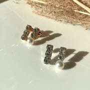 Mismatched Cubic Zirconia Bar and Pearl Stud Earrings