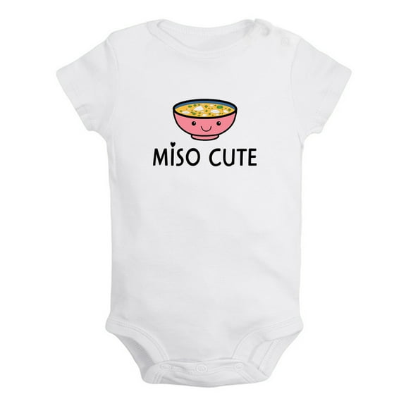 Miso Cute Novelty Rompers For Babies, Newborn Baby Unisex Bodysuits, Infant Jumpsuits, Toddler 0-24 Months Kids One-Piece Oufits (White, 0-6 Months)