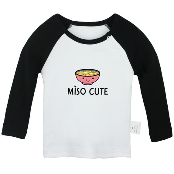 Miso Cute Novelty T shirt For Baby, Newborn Babies T-shirts, Infant Tops, 0-24M Kids Graphic Tees Clothing (Long Black Raglan T-shirt, 0-6 Months)