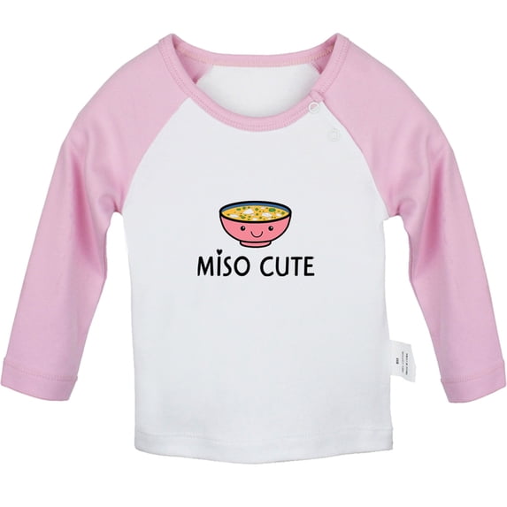 Miso Cute Novelty T shirt For Baby, Newborn Babies T-shirts, Infant Tops, 0-24M Kids Graphic Tees Clothing (Long Pink Raglan T-shirt, 6-12 Months)