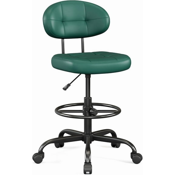 Misolant Drafting Chair, Armless Tall Office Chair with Footrest Ring for Standing Desk, Small Faux Leather Executive Computer Chair with Adjustable Height for Bar Lab Counter Height Desk, Green