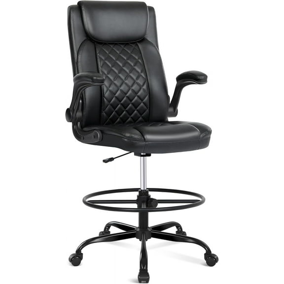 Misolant Drafting Chair, Tall Office Chair for Standing Desk, Standing Chair with Adjustable Height and Flip-up Armrest, Leather Drafting Chair, High Office Chair for Counter Height Desk