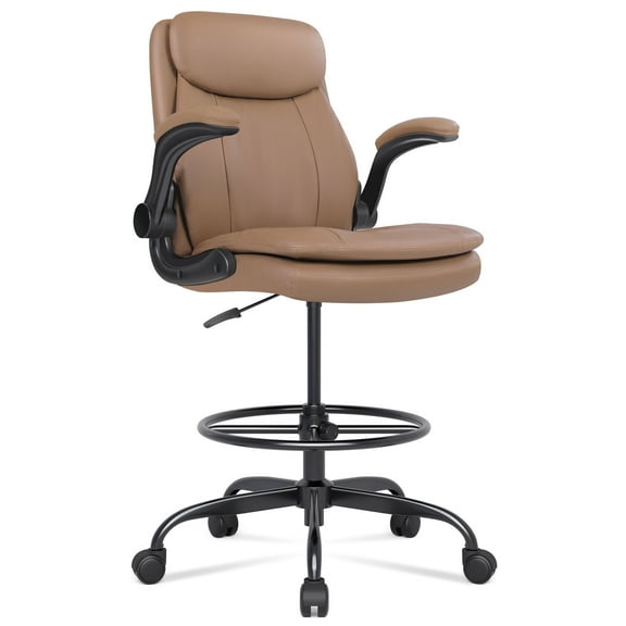 Misolant Drafting Chair, Tall Office Chair for Standing Desk, Standing Desk Chair with Adjustable Height and Flip-up Arm, Leather Drafting Chair, High Office Chair for Counter Height Desk