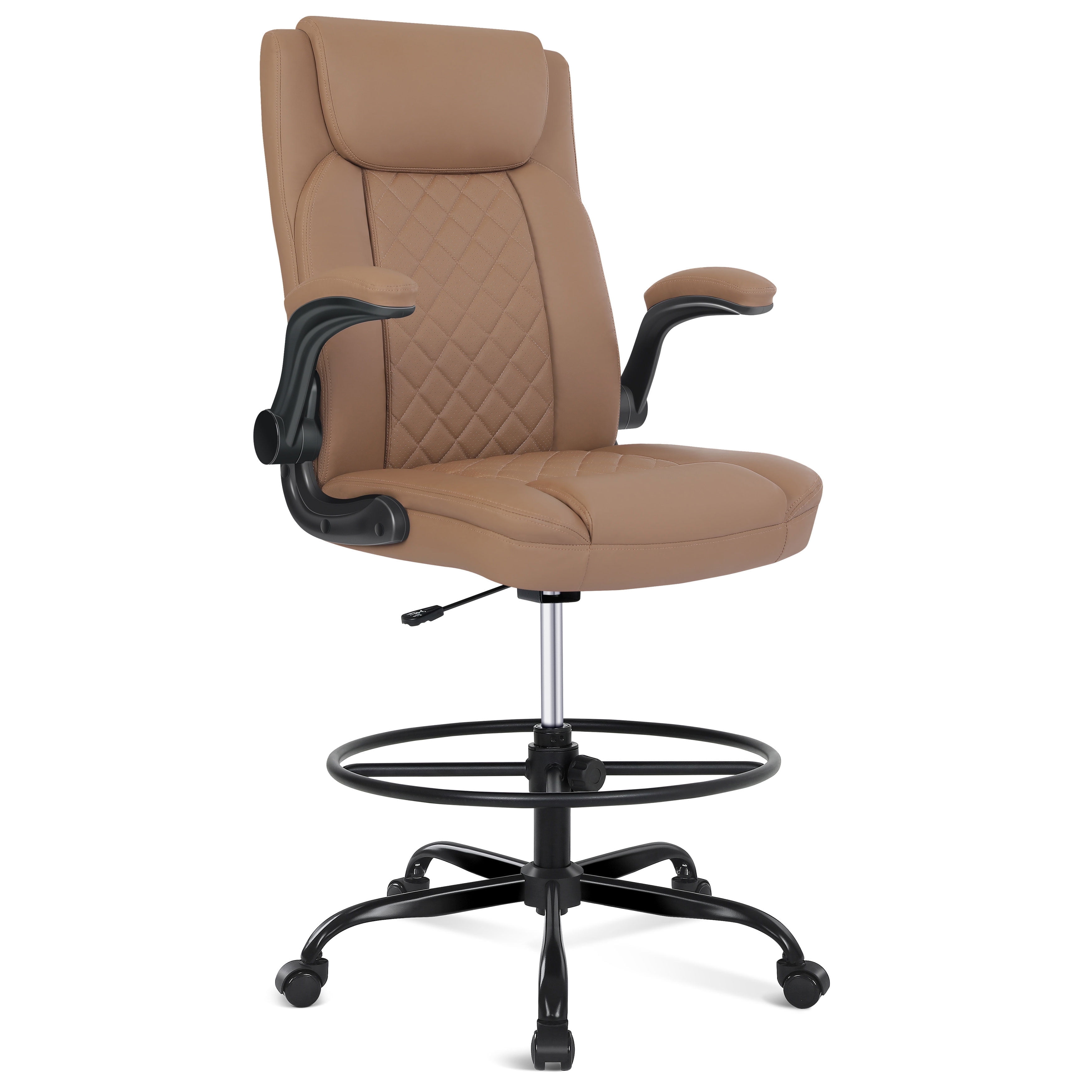 Misolant Drafting Chair, Tall Office Chair for Standing Desk, Standing Desk Chair with Adjustable Height and Flip-up Arm, Leather Drafting Chair, High Office Chair for Counter Height Desk