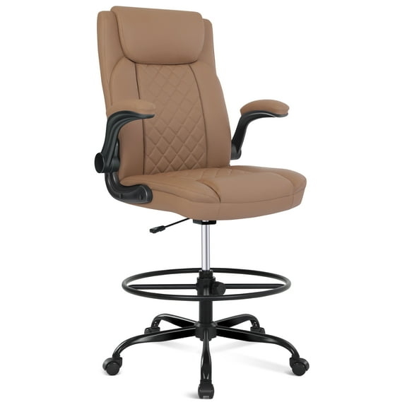 Misolant Drafting Chair, Tall Office Chair for Standing Desk, Standing Desk Chair with Adjustable Height and Flip-up Arm, Leather Drafting Chair, High Office Chair for Counter Height Desk