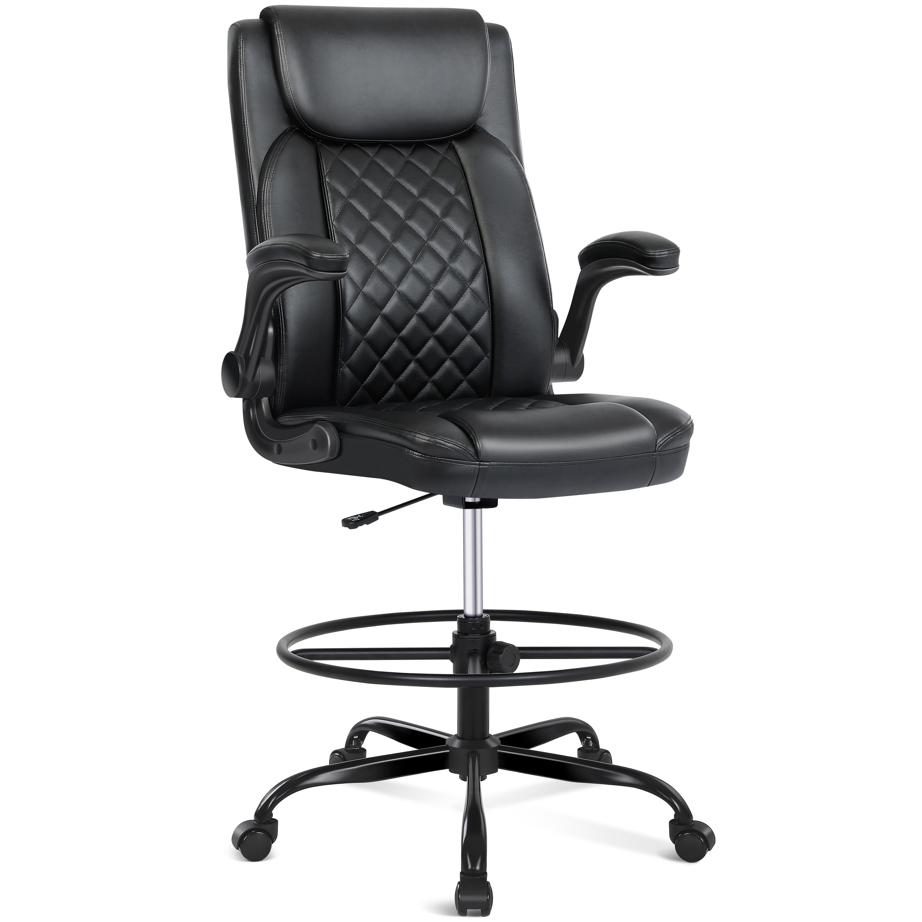 Misolant Drafting Chair, Tall Office Chair for Standing Desk, Standing Desk Chair with Adjustable Height and Flip-up Arm, Leather Drafting Chair, High Office Chair for Counter Height Desk