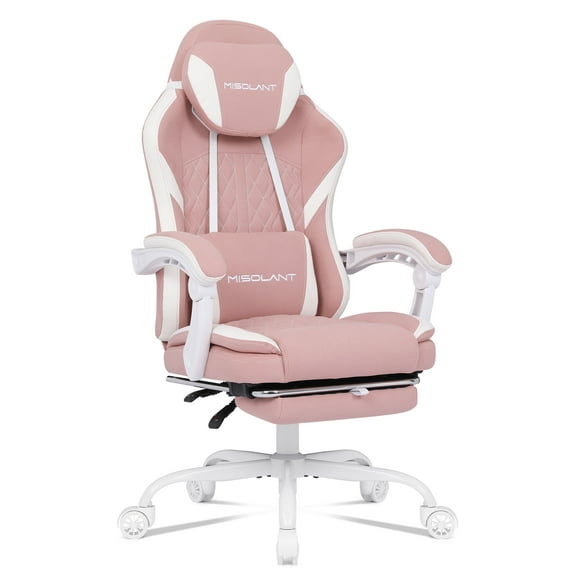 Misolant Ergonomic Computer Game Chair with Footrest, Adjustable Headrest and Massage Lumbar Support, Pink