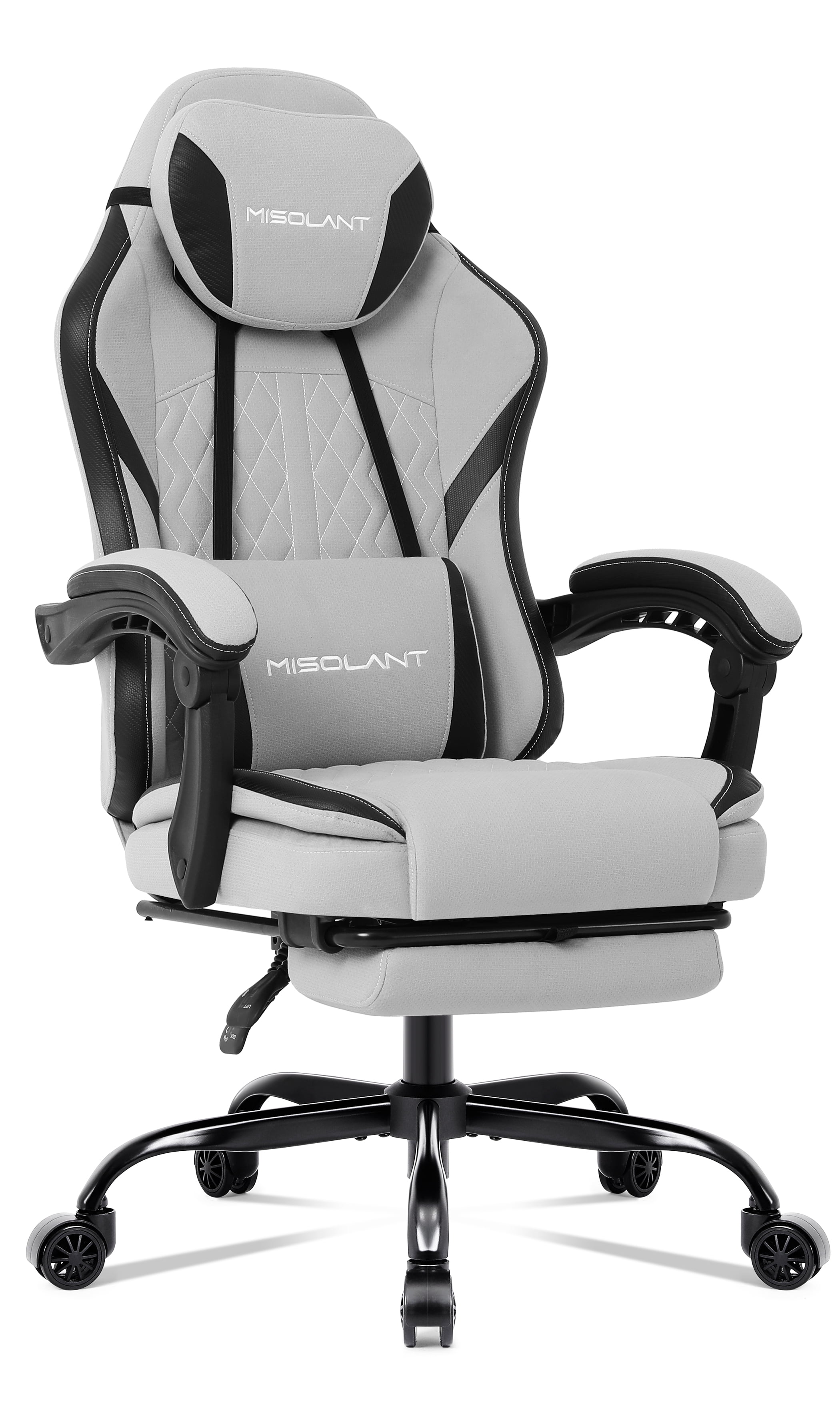 Misolant Gaming Chair, Fabric Gamer Chair with footrest for Adults, High Back Ergonomic Computer Game Chair with Adjustable Headrest and Massage Lumbar Support, 90-155° Recline Free，Black