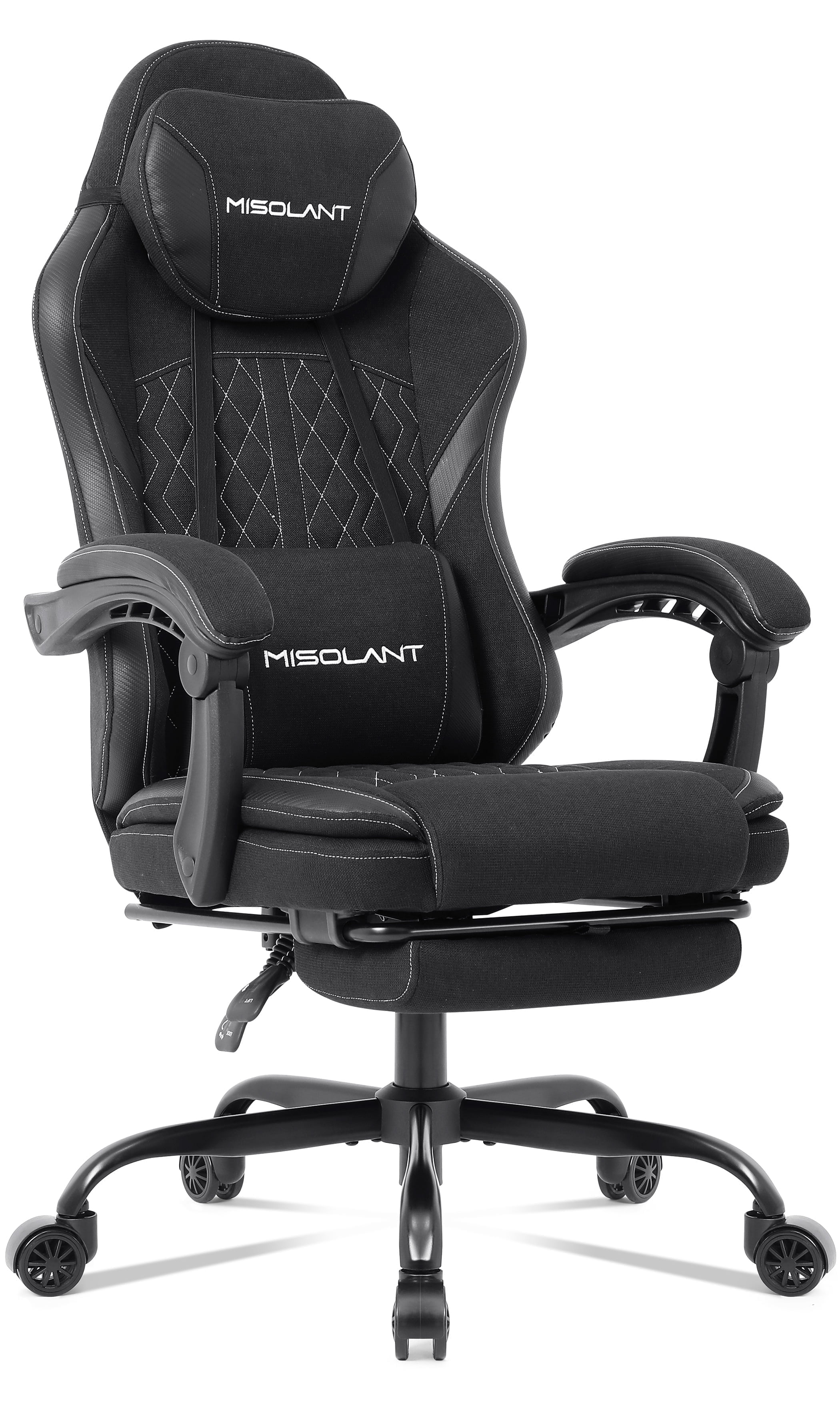 Misolant Gamer Chair with Footrest, Adjustable Headrest and Massage Lumbar Support, Black
