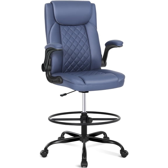 Misolant Leather Drafting Chair, Tall Office Chair for Standing Desk, High Office Standing Chair with Adjustable Height and Flip-up Armrest for Counter Height Desk