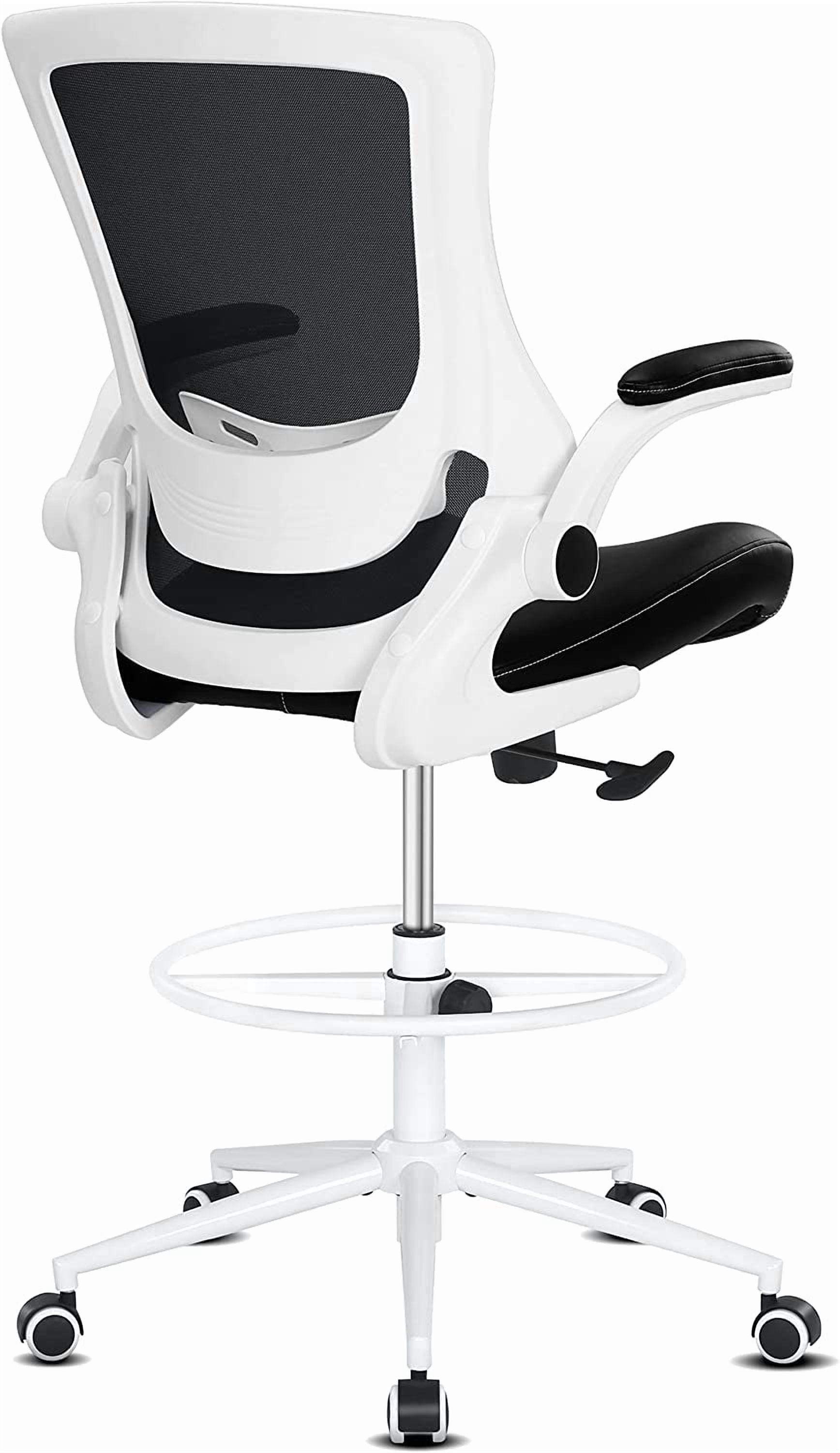 Misolant Office Chair, Drafting Chair for Standing Desk, High Office Chair with Adjustable Lumbar Support, Flip-up Arm and Footrest Ring, Drafting Chair for Bar Height Desk