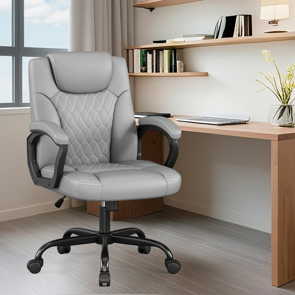 Misolant Office Chair, Executive Desk Chair, PU Leather Comfortable Executive Chairs with Fixed Armrest, Adjustable Height, Rocking Function, 360° Swivel Wheels