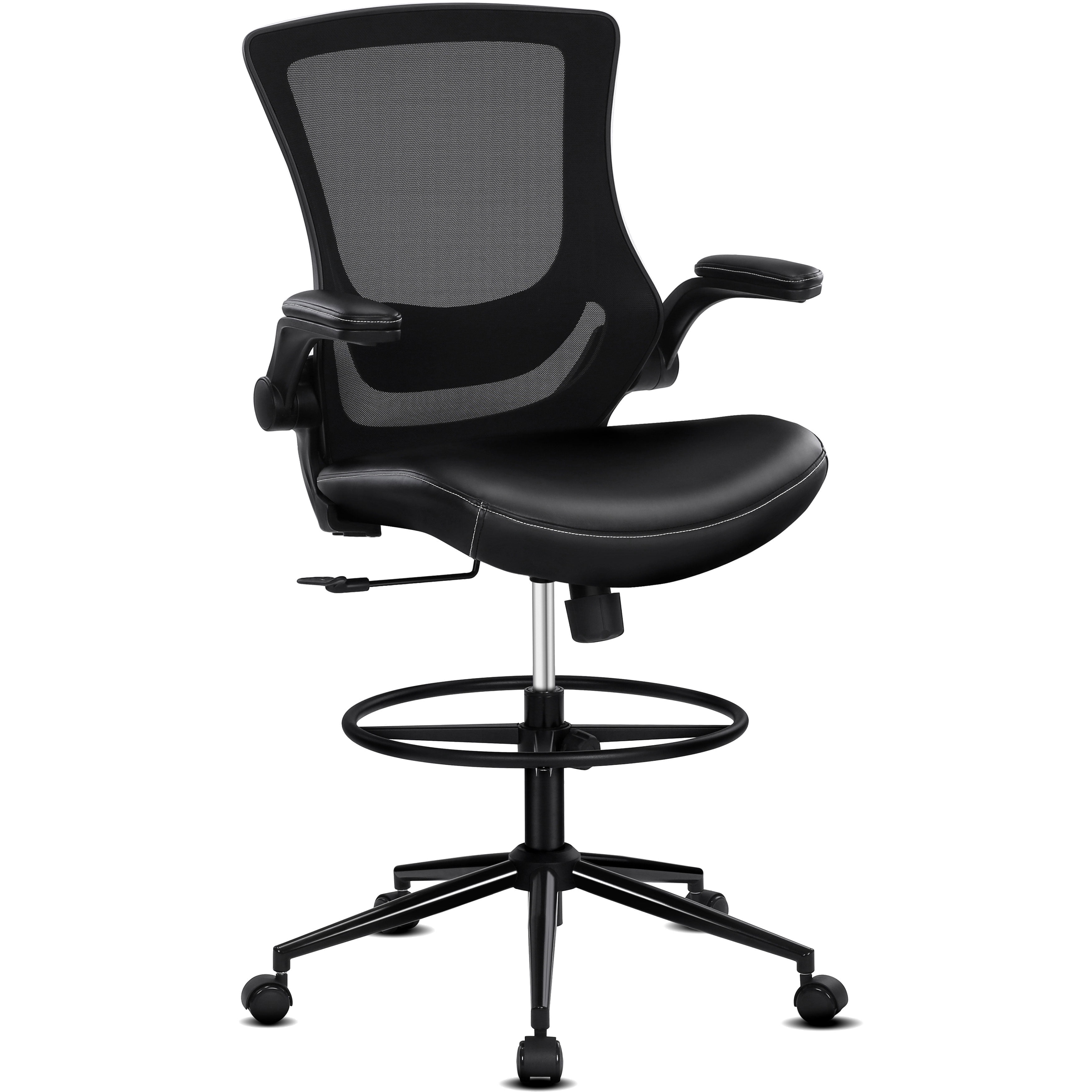 Misolant Tall Office Chair for Standing Desk, Drafting Chair with Foot Ring, PU Leather Recline High Office Tall Desk Chair with Adjustable Lumbar Support