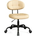 thumbnail image 1 of Misolant Vanity Chair with Back, Small Armless Cute Office Chair with Wheels and Lumbar Support, Comfy PU Leather Desk Computer Chairs with Adjustable Height, 360° Swivel for Home Bedroom, Khaki, 1 of 16