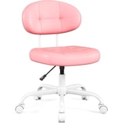 Misolant Vanity Chair with Back, Small Armless Cute Office Chair with Wheels and Lumbar Support, Comfy PU Leather Desk Computer Chairs with Adjustable Height, 360 Swivel for Home Bedroom Office, Pink