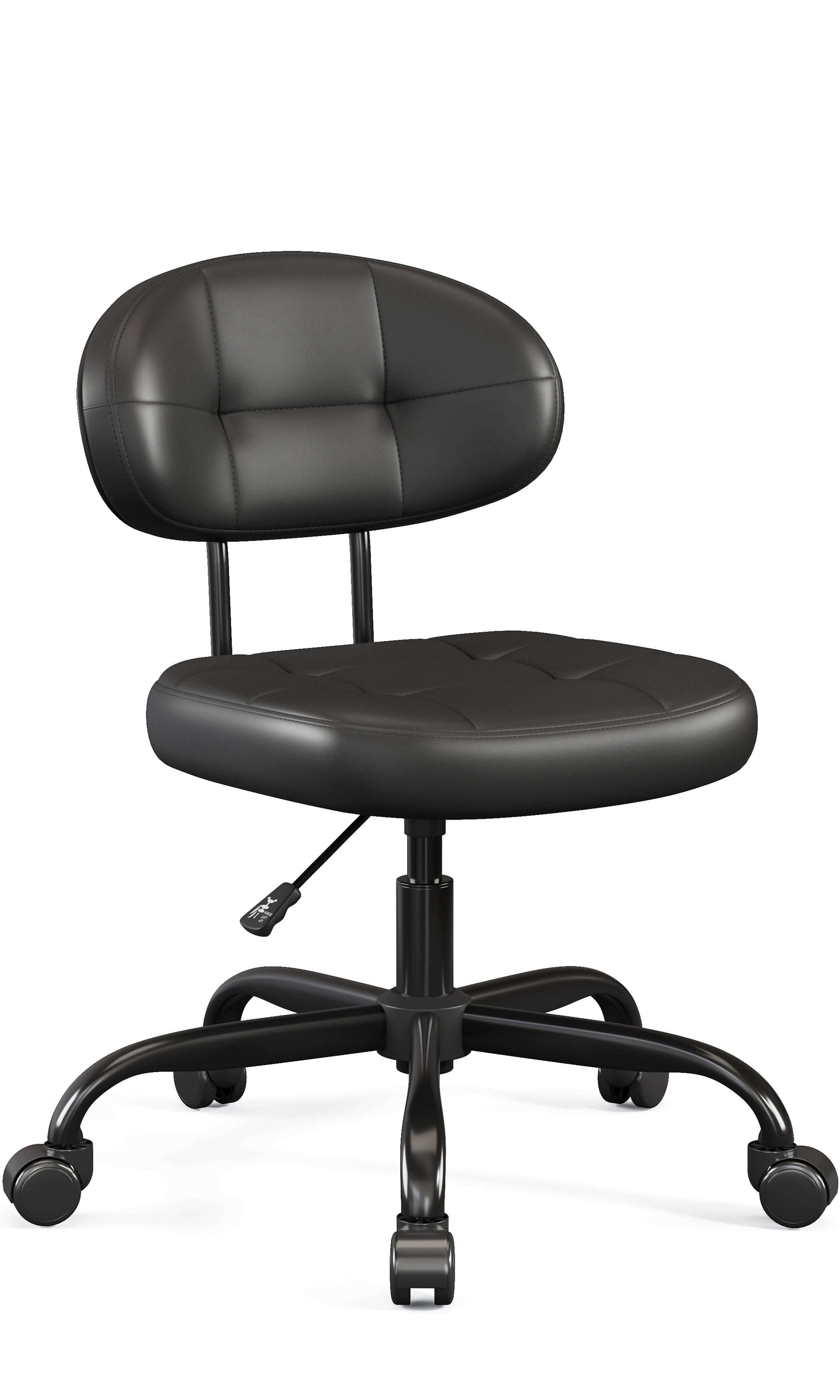 Misolant Vanity Chair with back, Small Armless Cute office Chair with wheels and Lumbar support, Comfy PU Leather Desk Computer Chairs with Adjustable Height, 360°Swivel for Home Bedroom Office