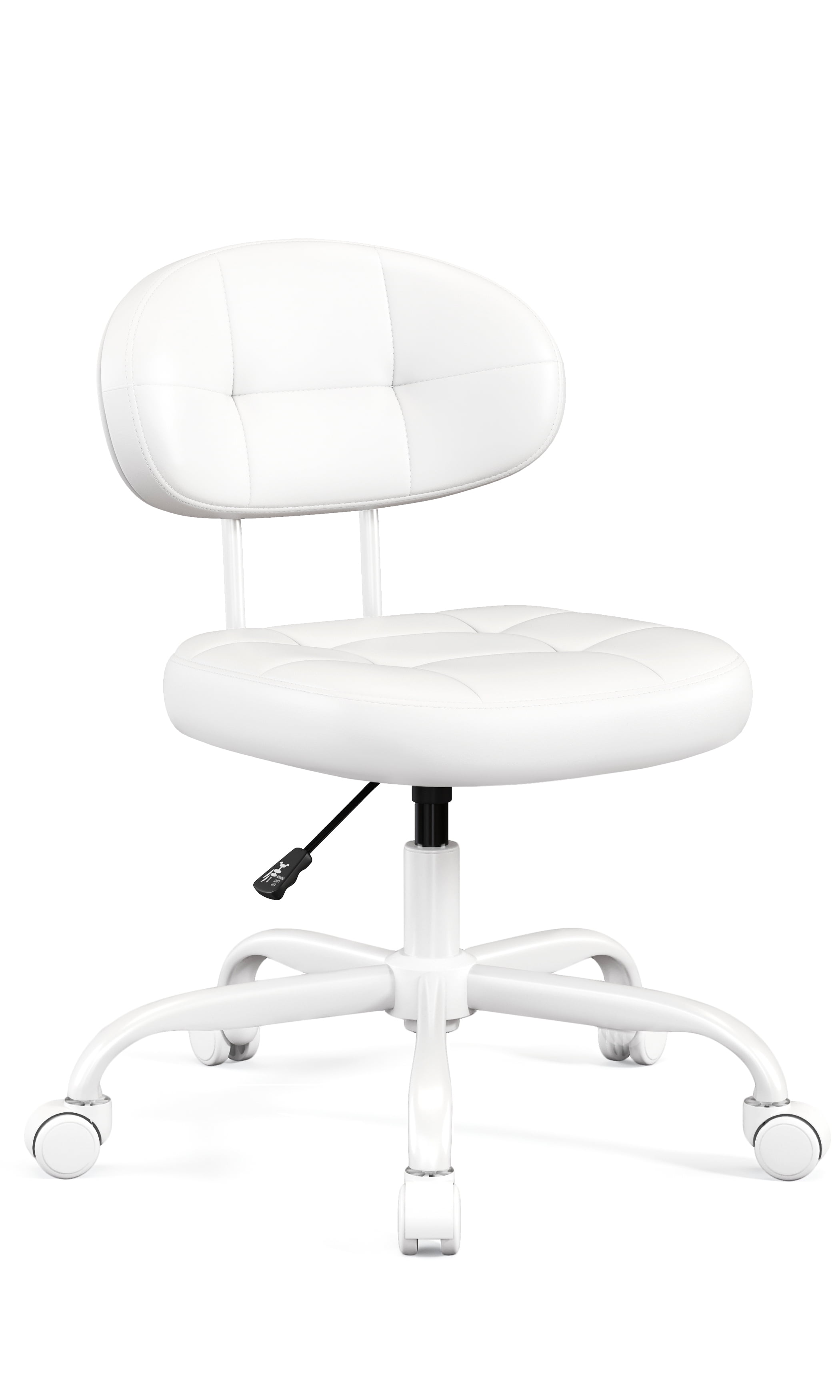 Misolant Vanity Chair with back, Small Armless Cute office Chair with wheels and Lumbar support, Comfy PU Leather Desk Computer Chairs with Adjustable Height, 360°Swivel for Home Bedroom Office