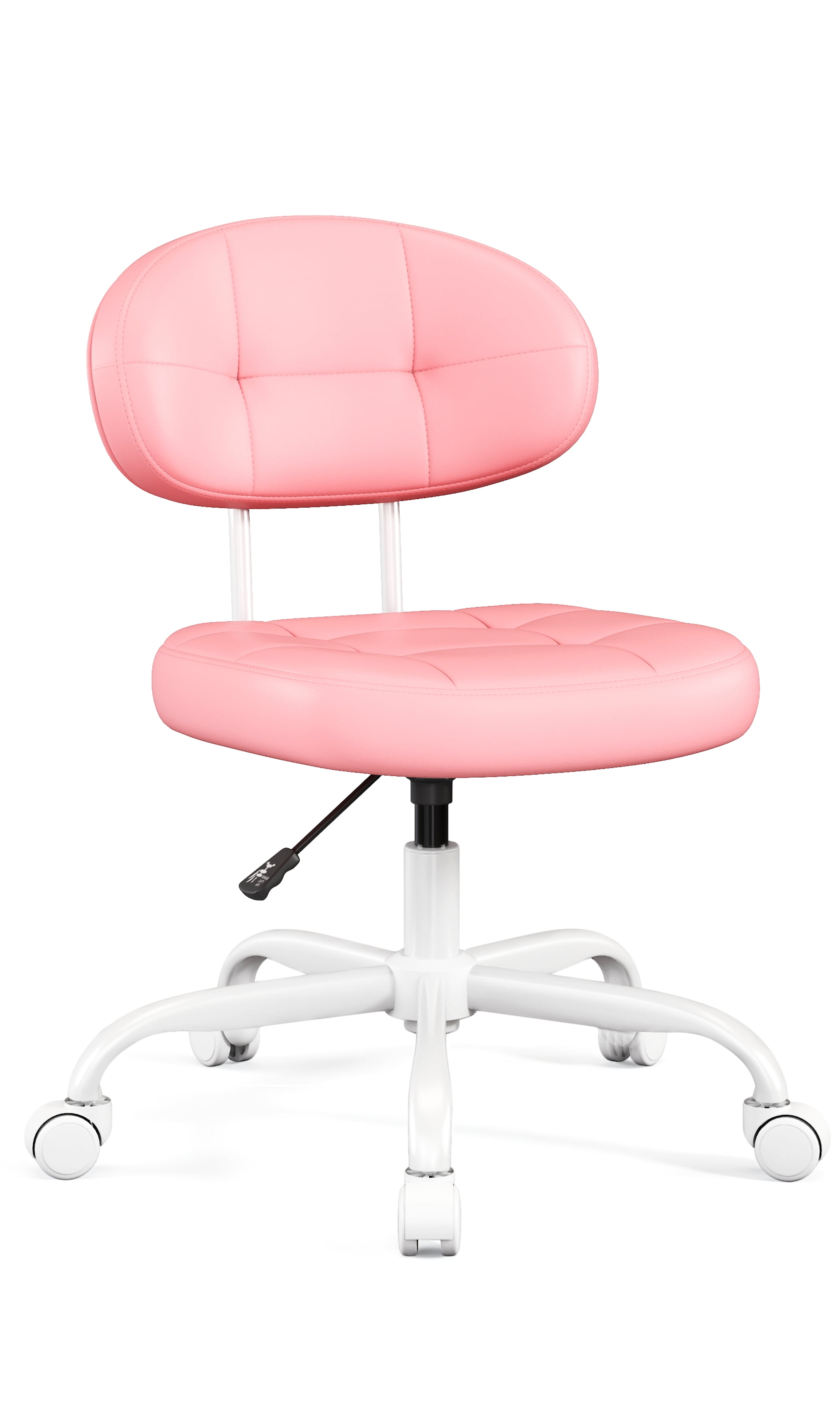Misolant Vanity Chair with back, Small Armless Cute office Chair with wheels and Lumbar support, Comfy PU Leather Desk Computer Chairs with Adjustable Height, 360°Swivel for Home Bedroom Office
