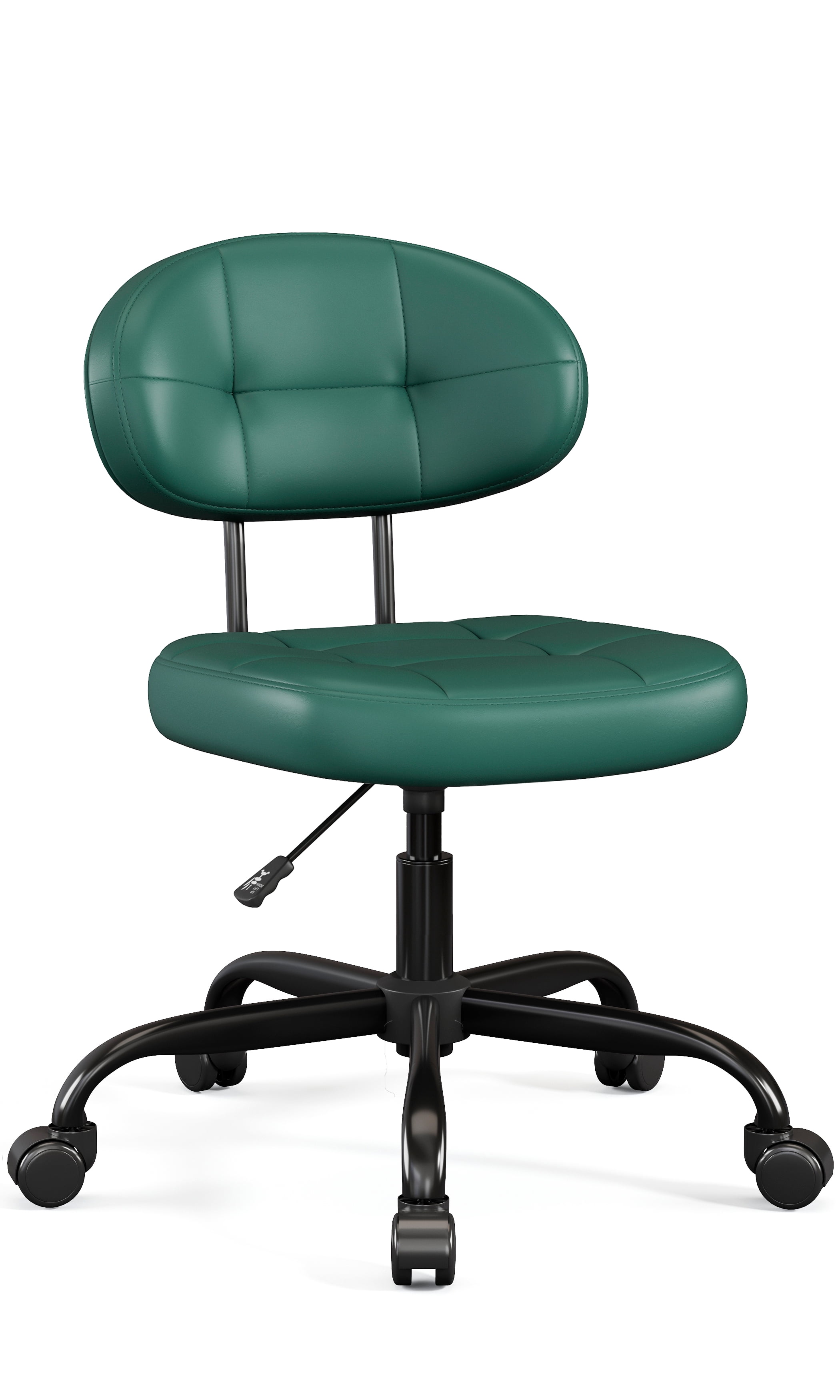 Misolant Vanity Chair with back, Small Armless Cute office Chair with wheels and Lumbar support, Comfy PU Leather Desk Computer Chairs with Adjustable Height, 360°Swivel for Home Bedroom Office