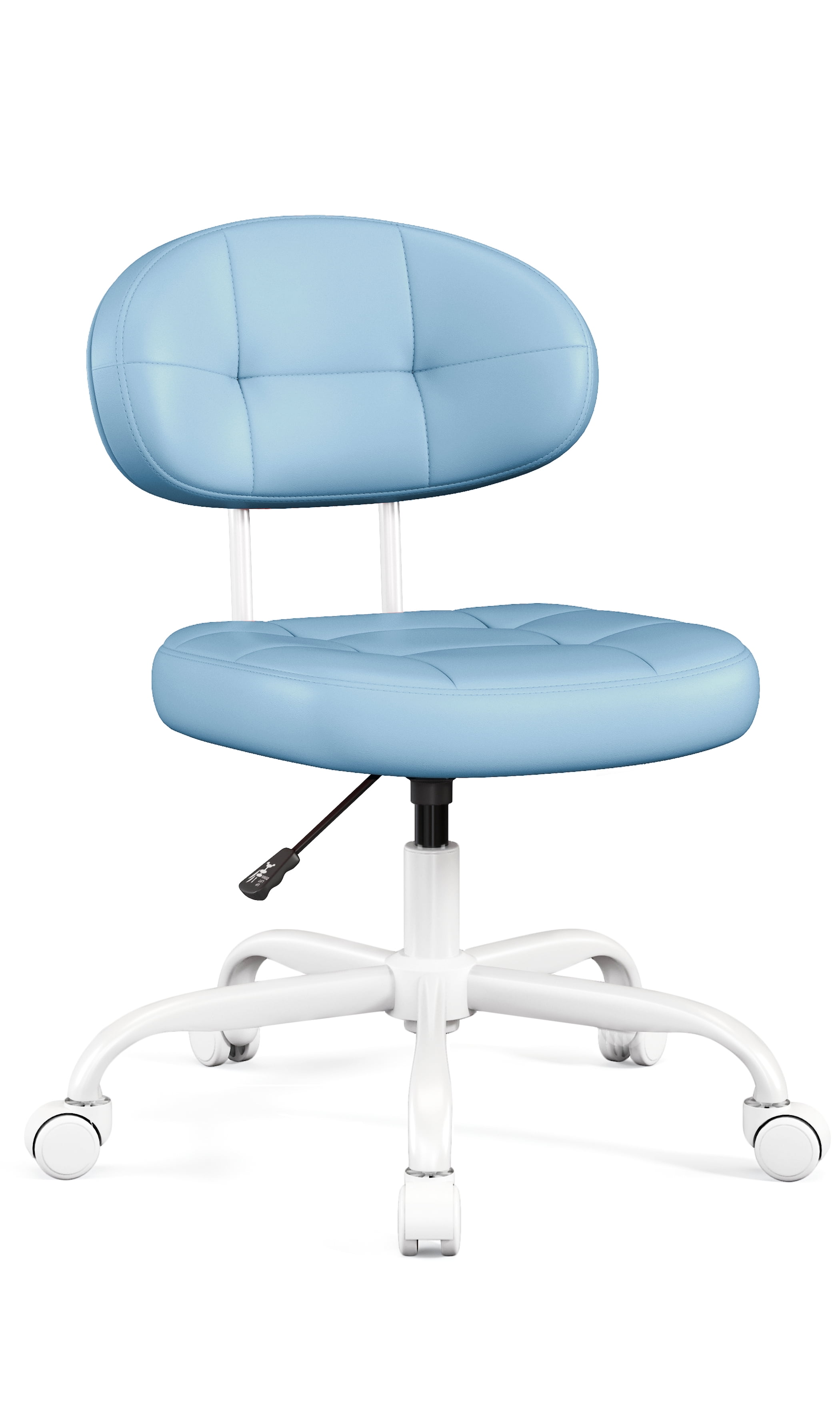Misolant Vanity Chair with back, Small Armless Cute office Chair with wheels and Lumbar support, Comfy PU Leather Desk Computer Chairs with Adjustable Height, 360°Swivel for Home Bedroom Office