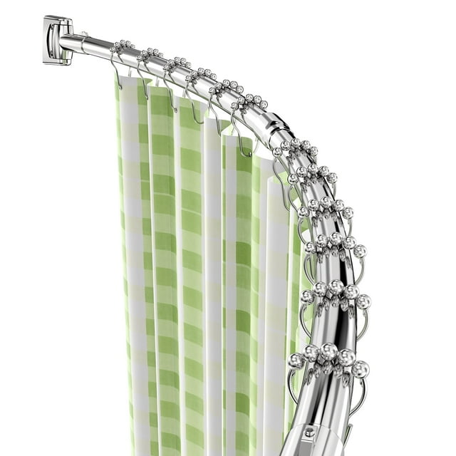 Misounda Shower Curtain Rail Rod L Shape, Adjustable Shower Curtain Pole 75 115 Cm Stainless Steel Corner Shower Rail With 24 Rings Hanging Shower Pole For Bathroom Locker Room