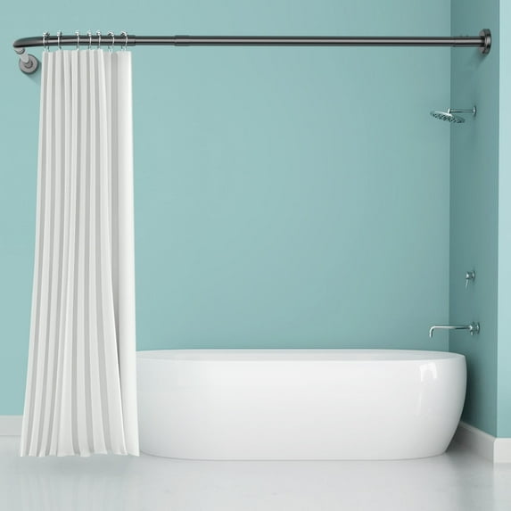 Misounda Shower Curtain Rod, Adjustable Telescoping 304 Stainless Steel Curved Shower Rod, No drilling Installation, L-Shaped 35.5"-47.2" x 35.5"-47.2" for Bathroom, Tub, Cloakroom- Black