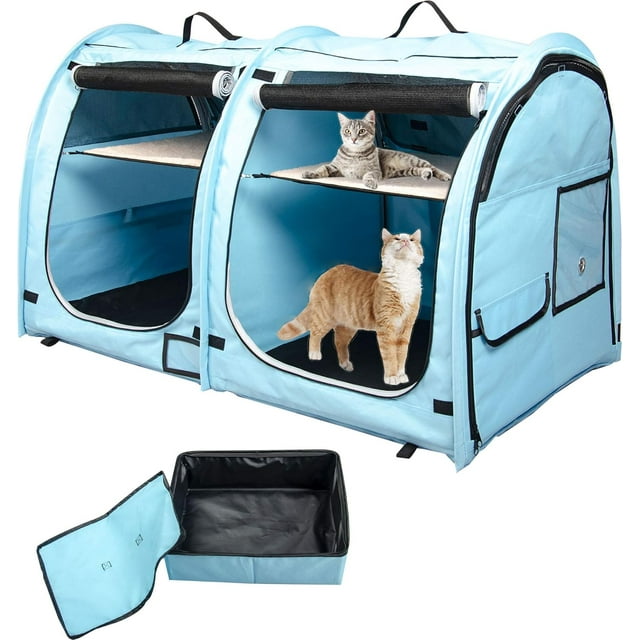 Mispace Portable Twin Compartment Show House Cat Cage/Condo Easy to Fold & Carry Kennel