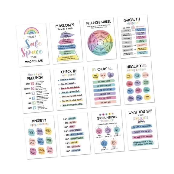 Misright 12 Sheets Calming Corner Posters 10x14Inch Mental Health Counseling Poster