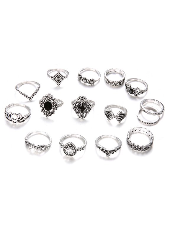15 Pcs Retro Stone Stacking Rings Women Bohemian Stackable Joint Finger Rings