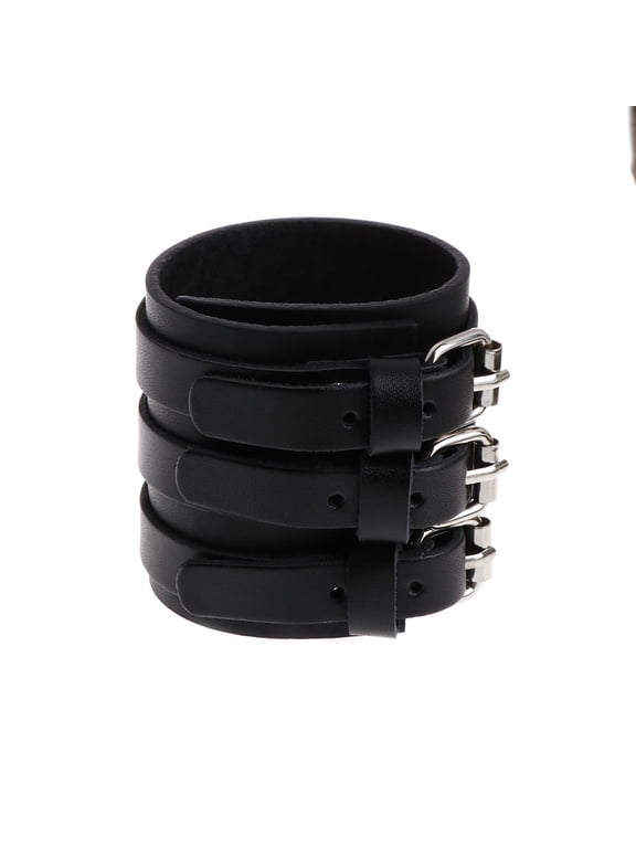 260x60mm 3 Strand Triple Strap Faux Leather Cuff Wrap Wtistband Bracelet Punk