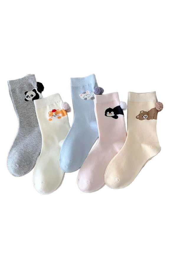 5 Pairs Adorable Egg Style Socks With Unique Animal Prints for Daily Use