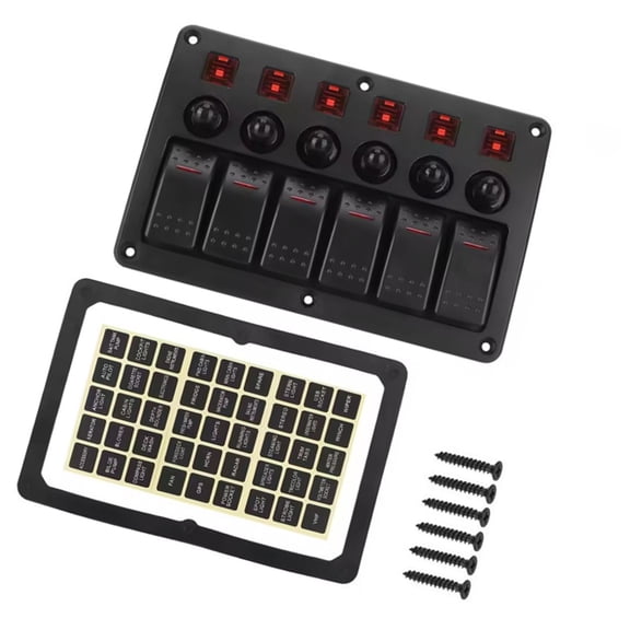 Misright 6 Gang Rocker Switches Panel 12V 24V Toggle Switches with Indicator Light