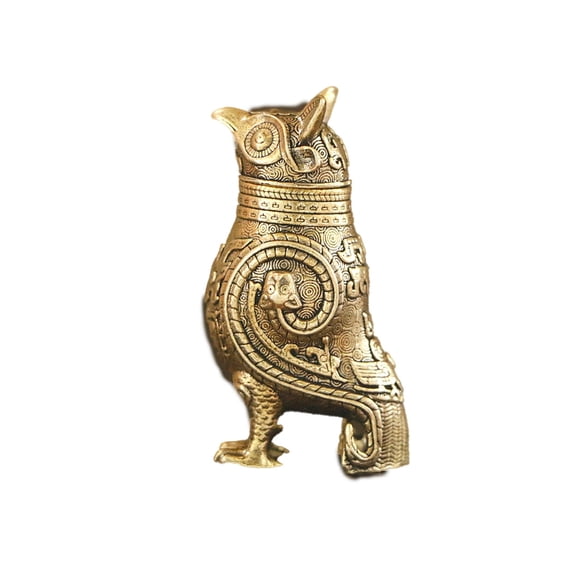 Misright Ancient Bronze Owl Zun Miniature Sculpture Chinese Cultural Artifact Home Decor