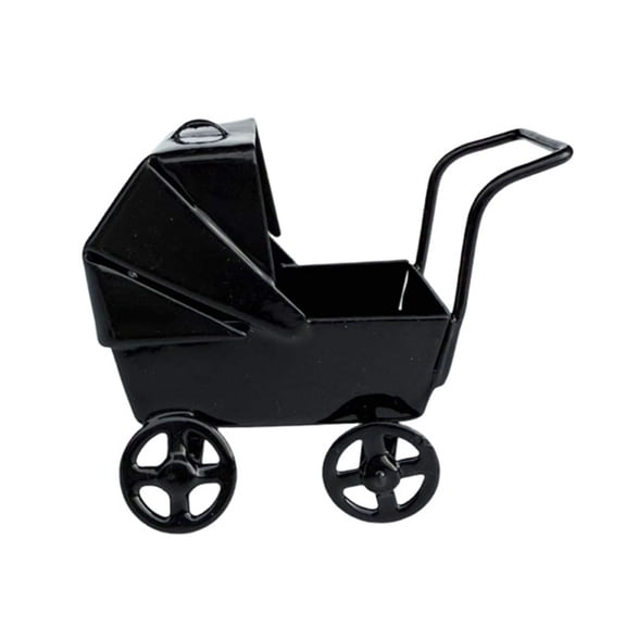 Misright Black Pram 1:12 Realistic Model Mini Crib Decorative Pretend Play Toy