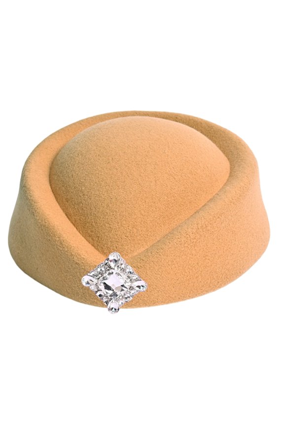 British Styles Crystal Decors Beret Hat Winter Warm Stewardess Hat For Women