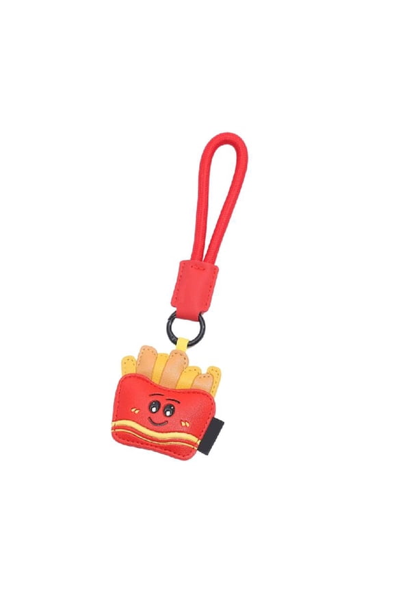 Cartoon Fries Keychain Couple Accessory PU Leather Bag Charm for Women Men