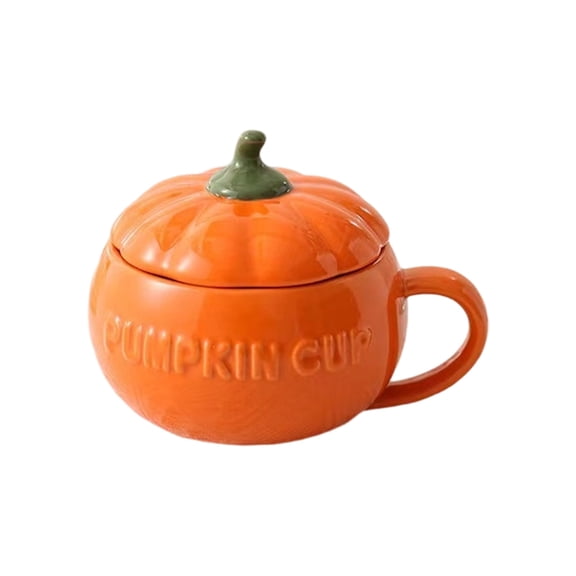 Misright Ceramic Pumpkin Shape Coffee Cup with Lid For Kids Halloween Kitchenwares