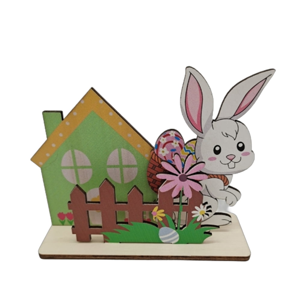 Misright Colorful Wood Spring Rabbit Statue Rabbit Figurine For Indoor ...