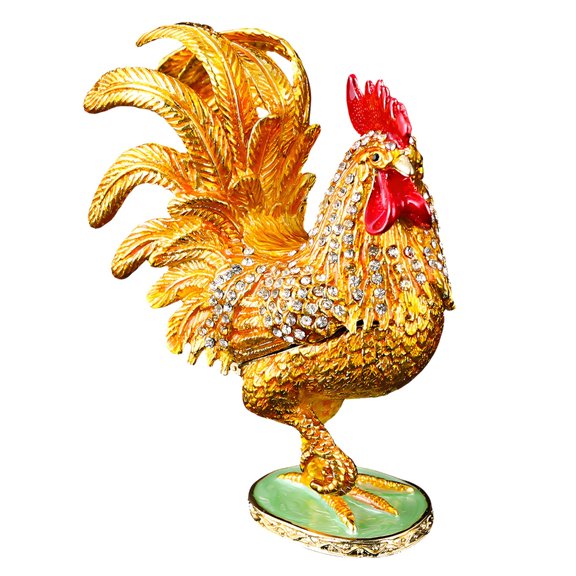 Misright Delicate Enamel Coated Rooster Decorative Box For Valuables And Keepsakes